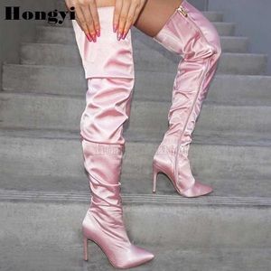 Satin thigh high boots